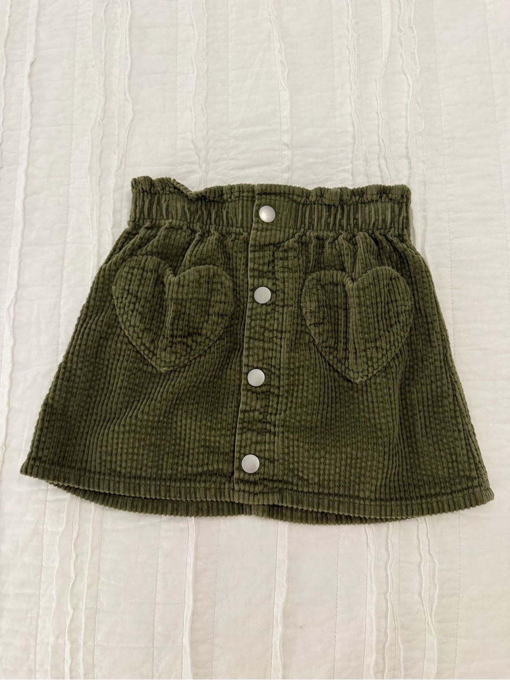 Old Navy Olive Green Corduroy Skirt with Heart Pockets